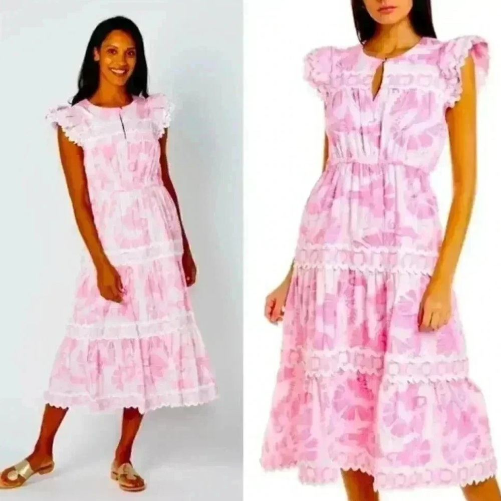 CK Bradley X Sail to Sable Pink Ric Rac Trim Midi Dress‎ NeW